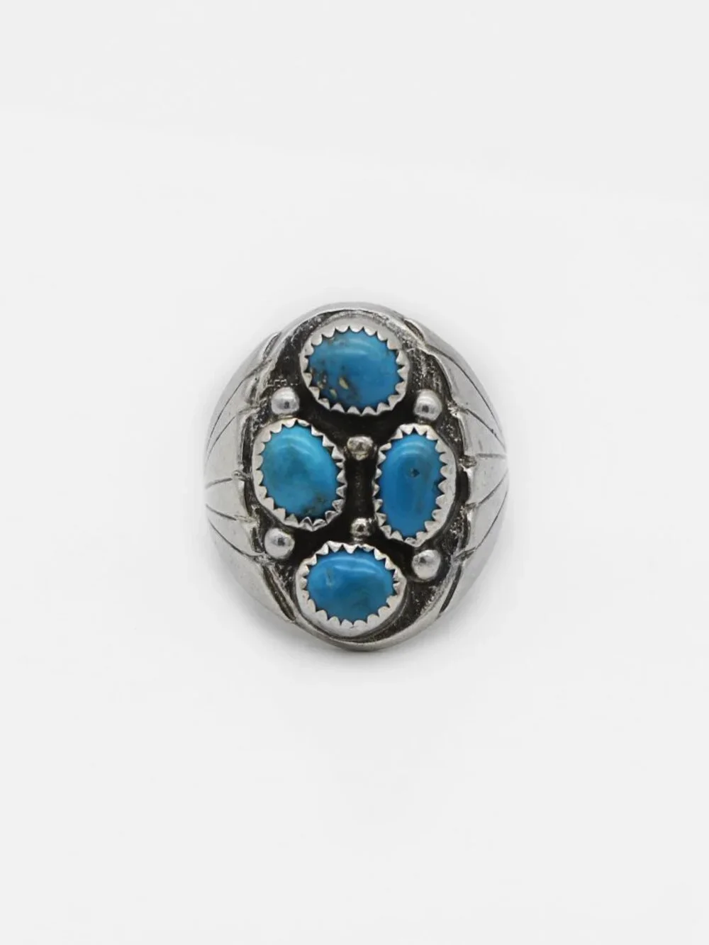 Native American Navajo Turquoise Nugget Cluster Ring